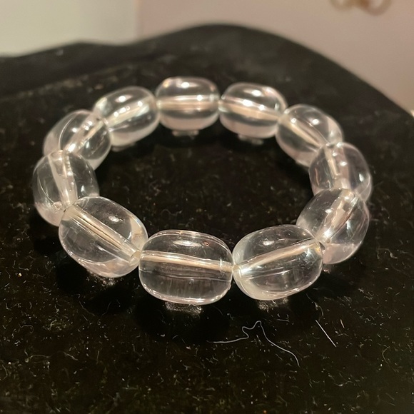 Retro vintage 8” eleven oblong clear beads stackable stretch bangle bracelet - Picture 6 of 11